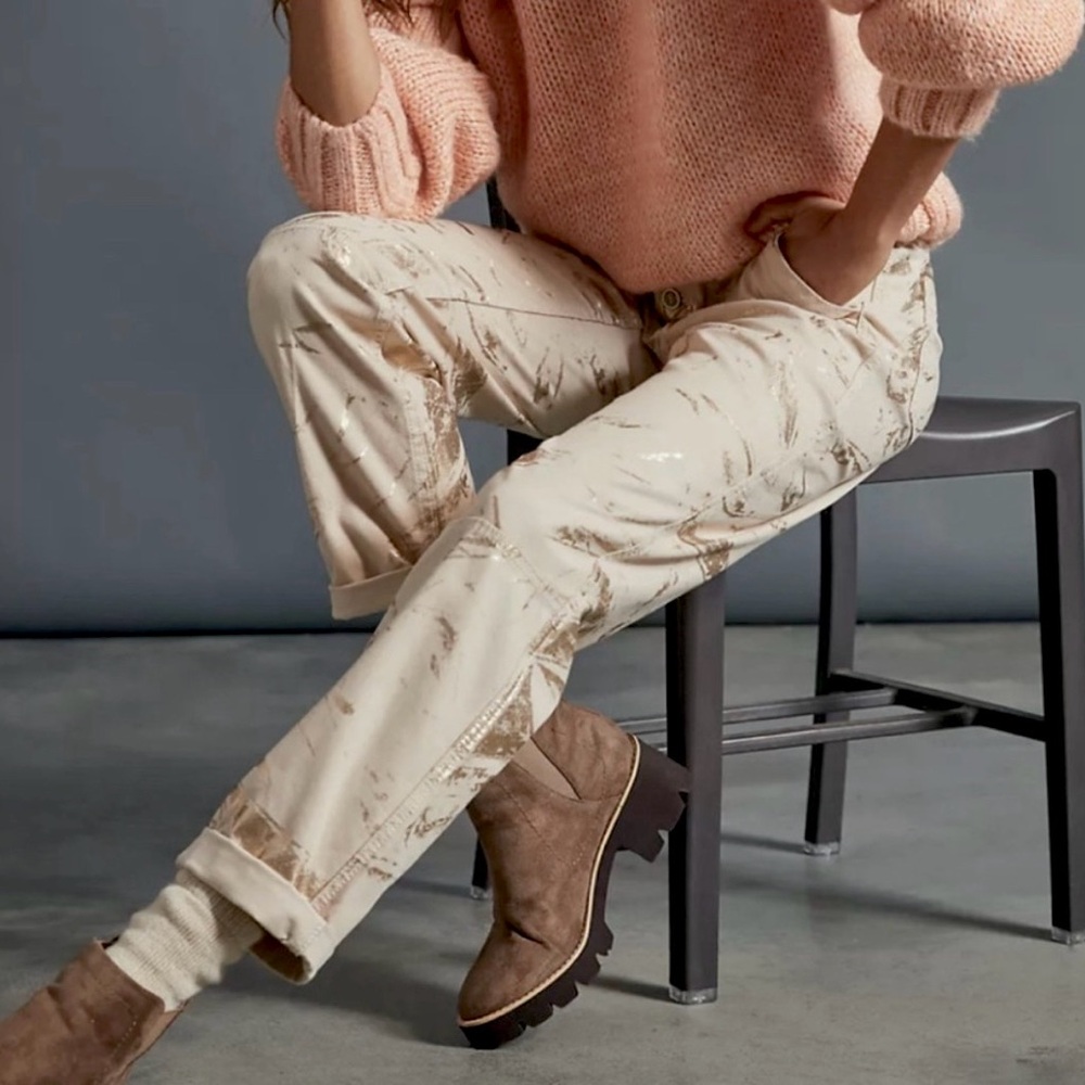 ANTHROPOLOGIE The Wanderer Womens Pants Size 25 Tan Gold Painted Straight NWOT - Picture 2 of 11